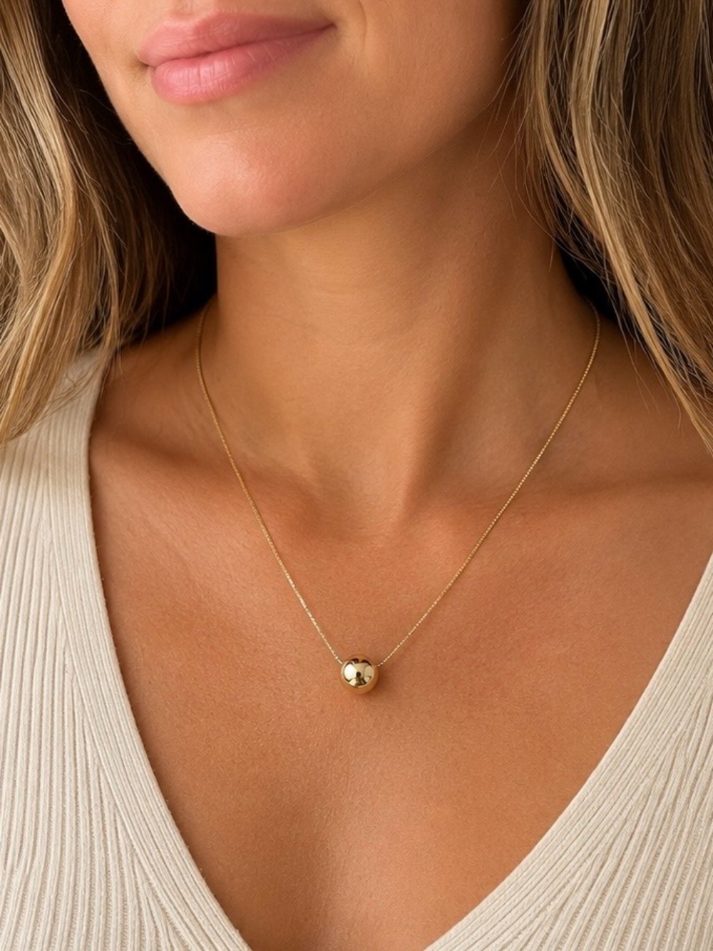 14K Solid Gold Sliding Bead 18" Necklace